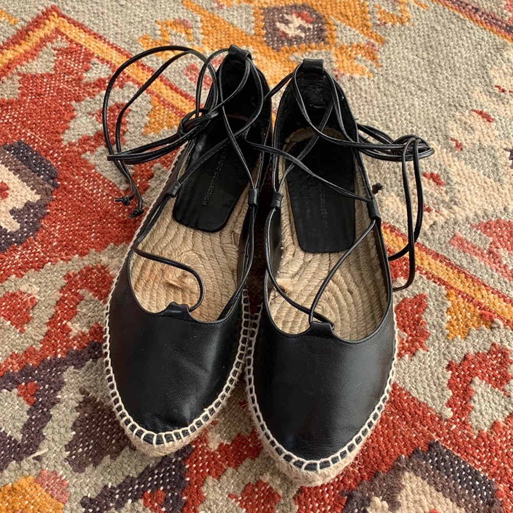 ZARA Basic collection. Leather, ankle wrap Espadrille, Size EU37, US 7